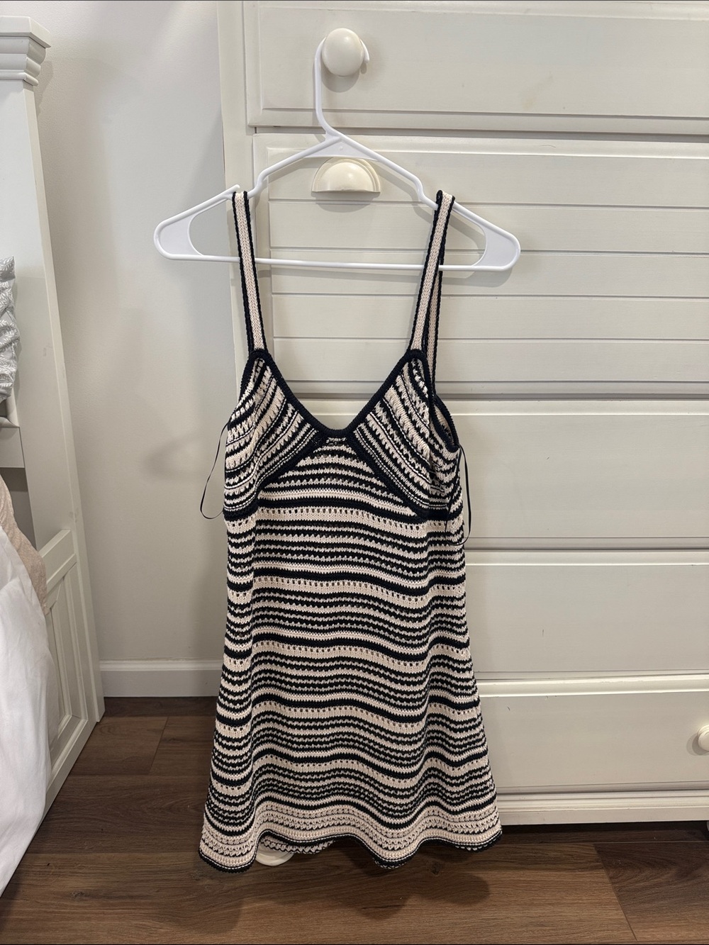 Zara Black and Cream Striped Crochet Tank